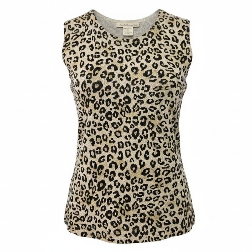 David Brooks Womens Leopard Print Shell Tank Linen Cotton Knit Office Casual L